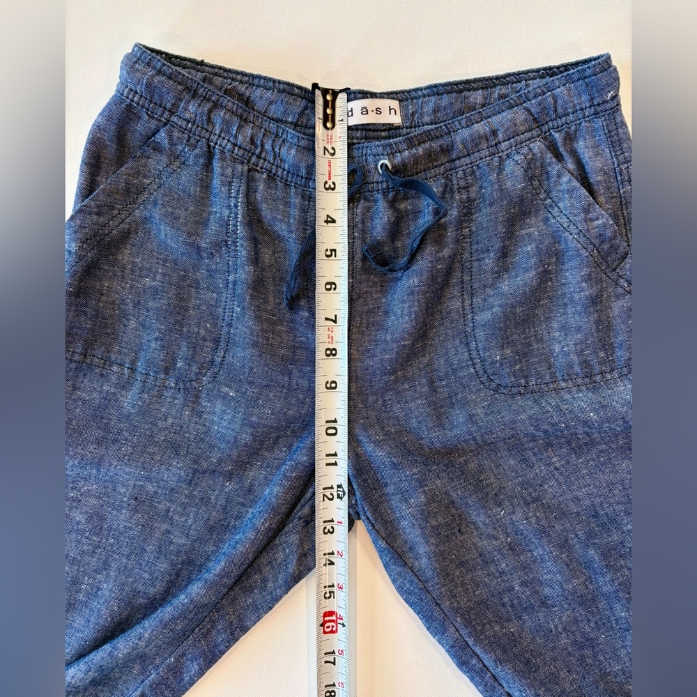 da-sh Linen Blend Boho Denim Blue Straight Leg Pants Small Drawstring Pockets - Picture 7 of 14